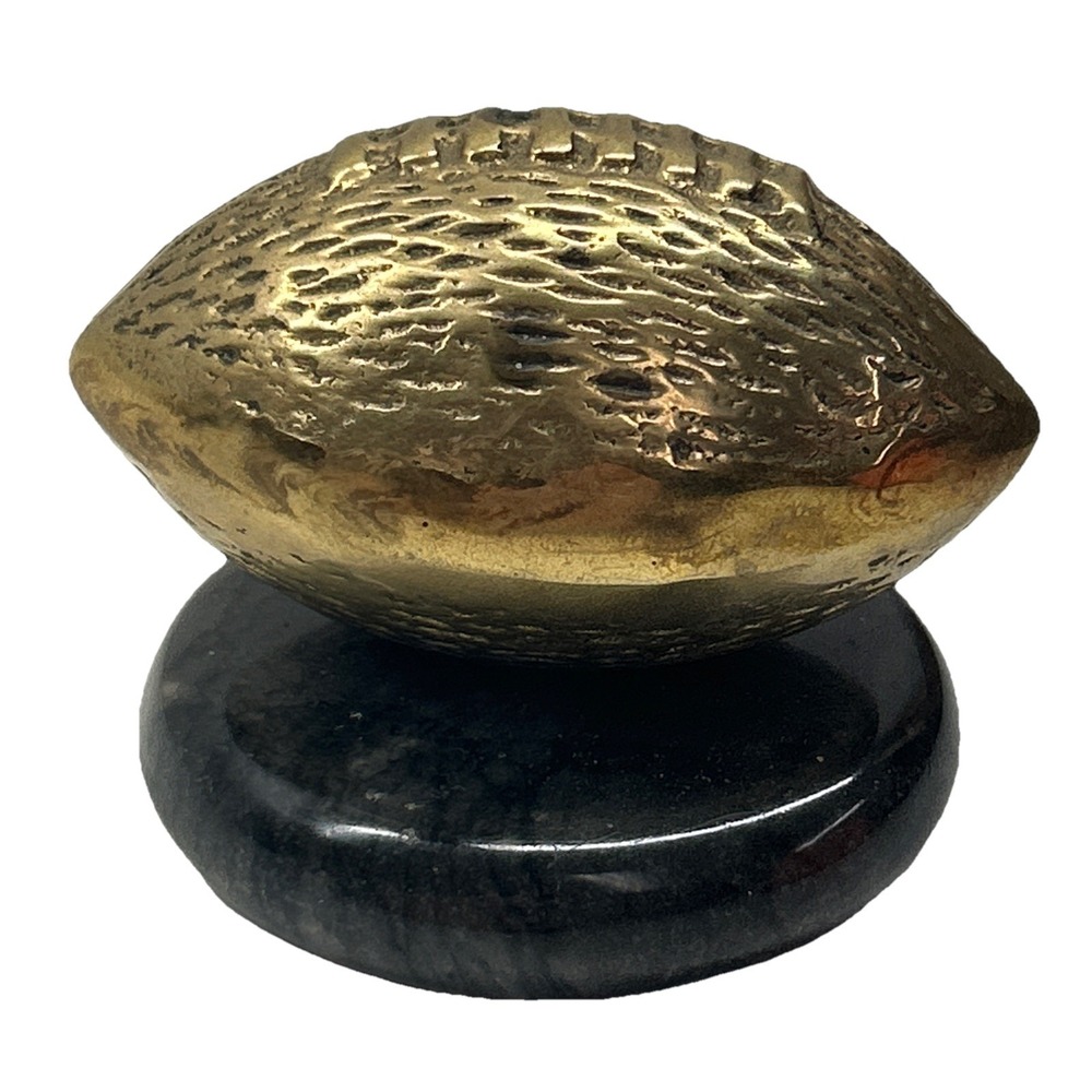 Vintage Brass Textured Football Paperweight Black Marble Base Sports Decor‎